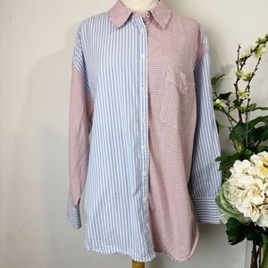 Maeve by Anthropologie The Bennet Buttondown Shirt Mixed Stripe edition Cotton L